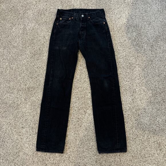LEVI'S 501 Jeans Mens 29x34 Button Fly Straight Leg Black Denim - Picture 1 of 6